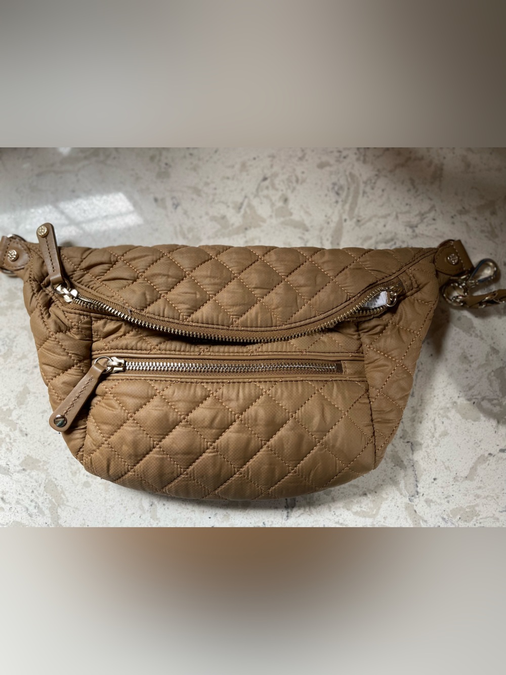 MZ Wallace Small Crosby Sling Bag- Caramel